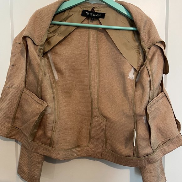 Skirt suit, single pleat slant pockets, huckabak linen fabric, MADE IN ITALY - Picture 11 of 13